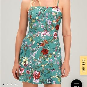 Aqua floral print sleeveless mini dress